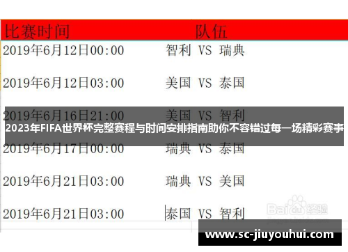 2023年FIFA世界杯完整赛程与时间安排指南助你不容错过每一场精彩赛事